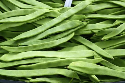Green beans vegetable texture in Spain market Stock Photos