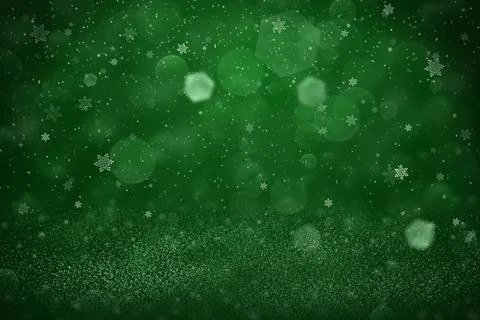 Green beautiful shining abstract background glitter lights and falling snow Illustrazione stock
