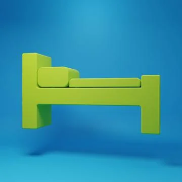 Green Bed icon isolated on blue background. Minimalism concept. 3D render i.. Stock Illustration