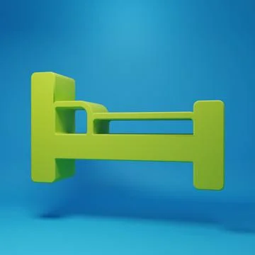 Green Bed icon isolated on blue background. Minimalism concept. 3D render i.. Stock Illustration