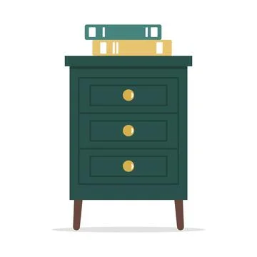 Green bedside table with books isolated on white background Stock Illustration