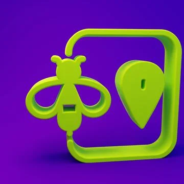 Green Bee location map pin pointer icon isolated on purple-blue background... イラスト素材