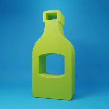 Green Beer bottle icon isolated on blue background. Minimalism concept. 3D .. Stock Illustration