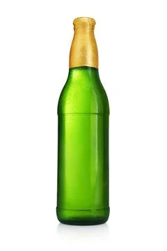Green beer bottle without label isolated on white background. Stock Photos