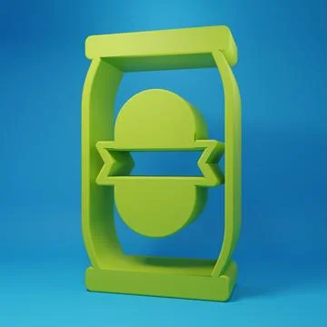 Green Beer can icon isolated on blue background. Minimalism concept. 3D ren.. Stock Illustration