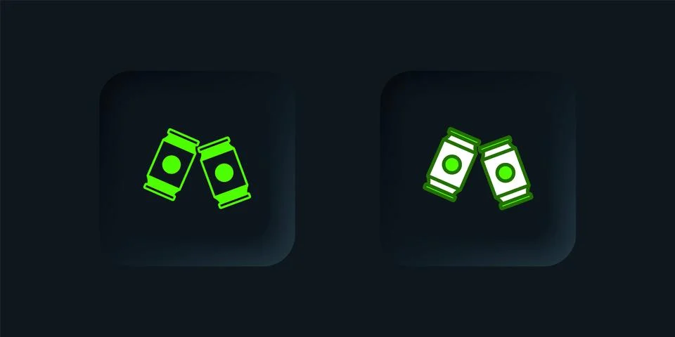 Green Beer can icon isolated on black background. Black square button. Vector Ilustración de archivo