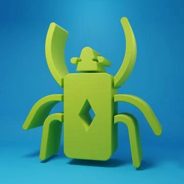 Green Beetle bug icon isolated on blue background. Minimalism concept. 3D r.. Stock Illustration
