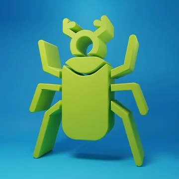 Green Beetle bug icon isolated on blue background. Minimalism concept. 3D r.. Stock Illustration