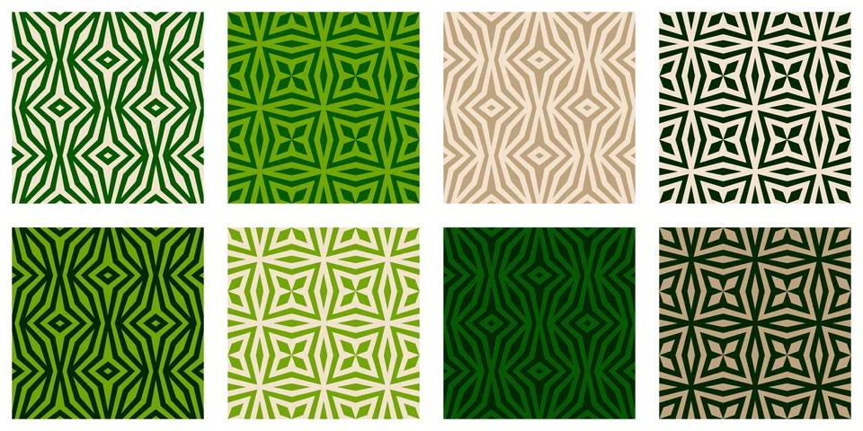 Green Beige Geometric Pattern Tile Set for Textiles and Wallpaper Illustration