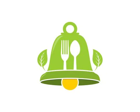 Green bell with fork and spoon inside Stock Illustration