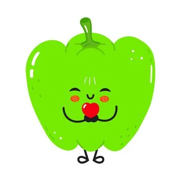 Green bell pepper character feeling love illustration Illustrazione stock