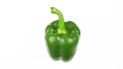 Green Bell Pepper Rotating On White Background With Water Drops Stock Footage 325561751