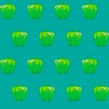 Green bell pepper stock vector seamless pattern on blue green background 스톡 일러스트