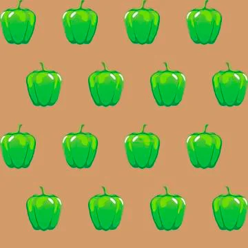 Green bell pepper stock vector seamless pattern on brown background Illustrazione stock