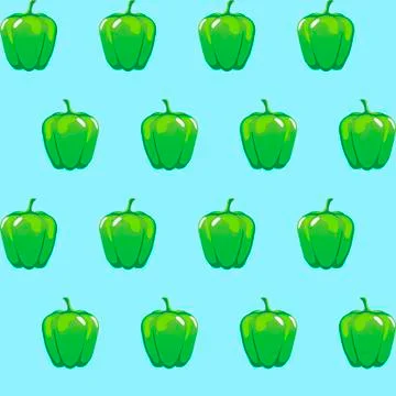 Green bell pepper stock vector seamless pattern on light blue background Stock Illustration