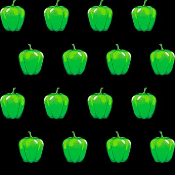 Green bell pepper stock vector seamless pattern on black background Illustrazione stock