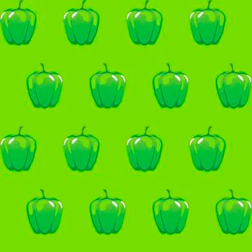 Green bell pepper stock vector seamless pattern on neon green background Stock Illustration