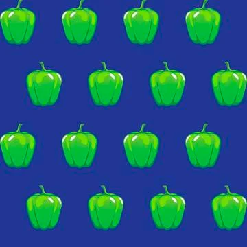 Green bell pepper stock vector seamless pattern on blue background Stock-Illustration