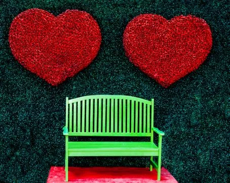 The green bench with red heart background Stock Illustration