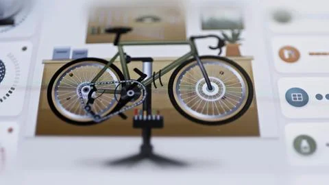 Green bicycle displayed on workshop repair stand Stock Illustration