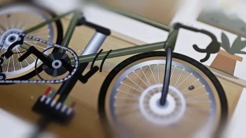 Green bicycle drivetrain and front wheel closeup Stock Illustration
