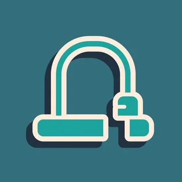 Green Bicycle lock U shaped industrial icon isolated on green background. Long Illustrazione stock