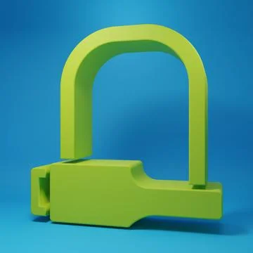 Green Bicycle lock U shaped industrial icon isolated on blue background. Mi.. Illustrazione stock