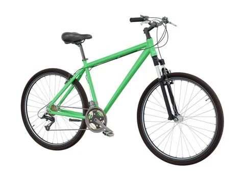 Green bicycle, side front view isolated on white background, 3D illustration Stock Illustration