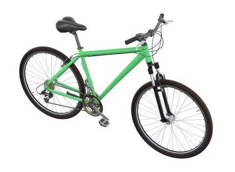 Green bicycle, side top view isolated on white background, 3D illustration Illustrazione stock