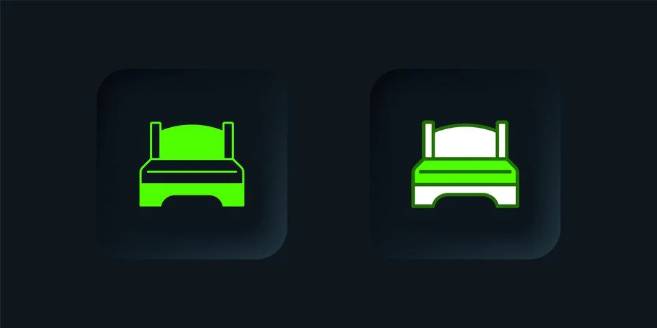 Green Big bed for two or one person icon isolated on black background. Blac.. Stock Illustration