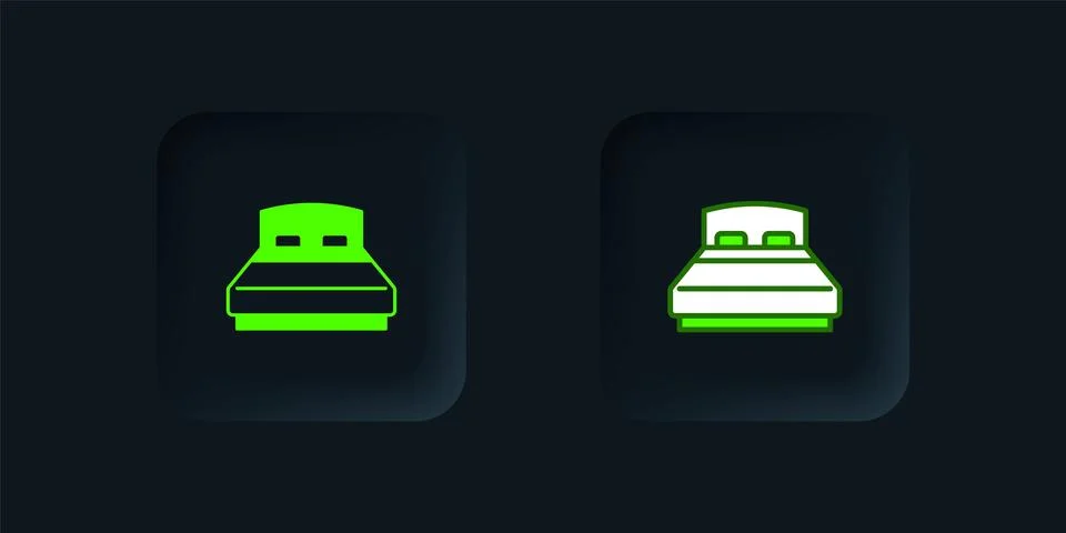 Green Big bed for two or one person icon isolated on black background. Blac.. Stock Illustration