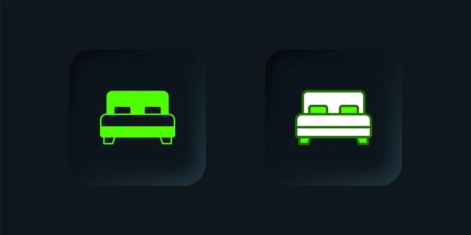 Green Big bed for two or one person icon isolated on black background. Blac.. Stock Illustration