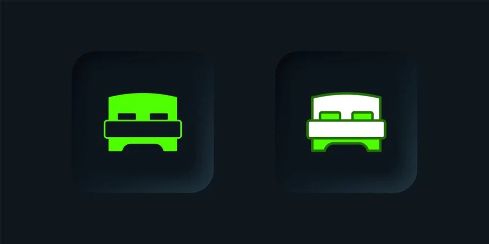 Green Big bed for two or one person icon isolated on black background. Blac.. イラスト素材