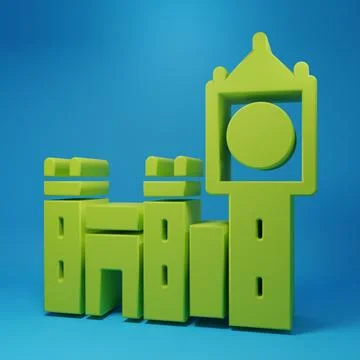 Green Big Ben tower icon isolated on blue background. Symbol of London and .. Stock Illustration