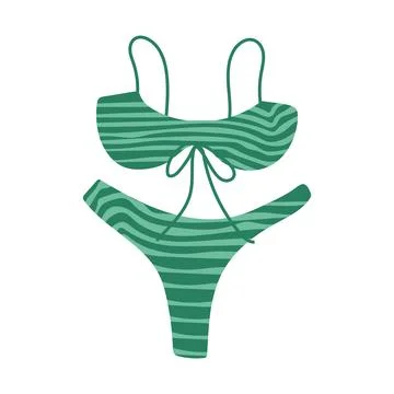 Green bikini with wavy white lines and front tie Stock Illustration