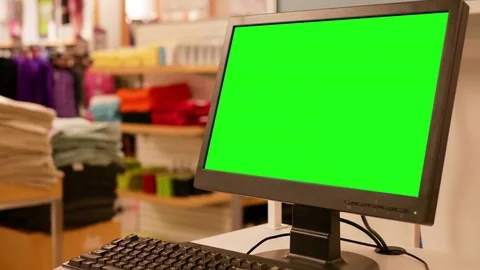 Green billboard for your ad on computer screen inside Sears store 스톡 동영상 70545267