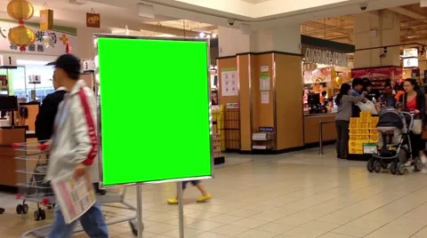 Green billboard for your ad inside Metropolis at Metrotown Stock Footage 47210581