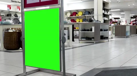 Green billboard for your ad inside The Bay store in Burnaby shopping mall Stock Footage 67193524