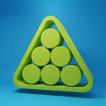 Green Billiard balls in a rack triangle icon isolated on blue background. M.. Illustrazione stock