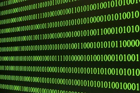 Green binary code arranged in rows on a black background 스톡 사진