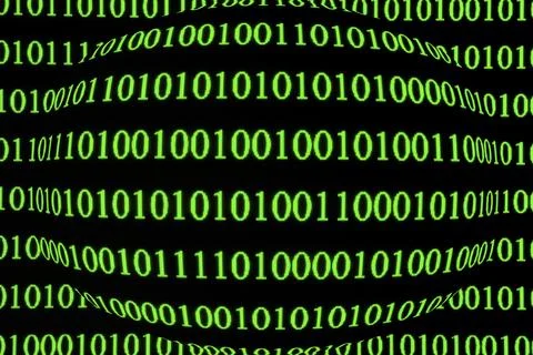 Green binary code on a black background, spherically distorted 写真素材