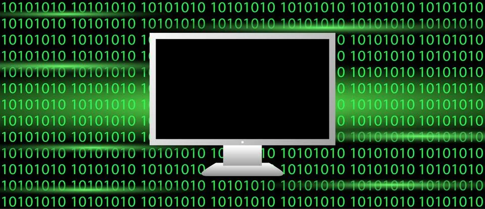Green binary code with black screen computer monitor Stock Illustration
