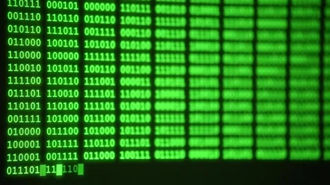 Green binary code of computer program on display, programming, hacking Stock Footage 150573388