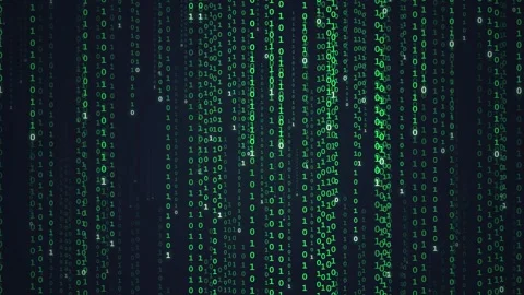 Green Binary Code Falling on Dark Background - Abstract Technology and Data.. Stock Footage 348073015