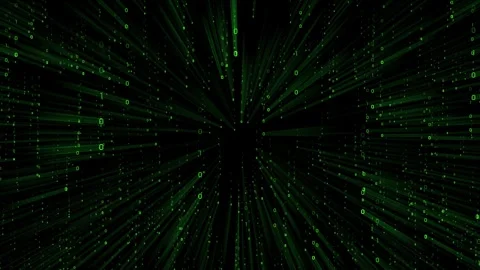 Green binary code falling down - matrix effect with light rays Stock Footage 314199274