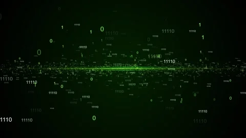 Green binary code floating digits, glowing data stream, dark matrix space, futur Stock Footage 340456121