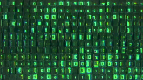 Green binary code in glass cubes seamless loop 3D render animation Stock Footage 217463955