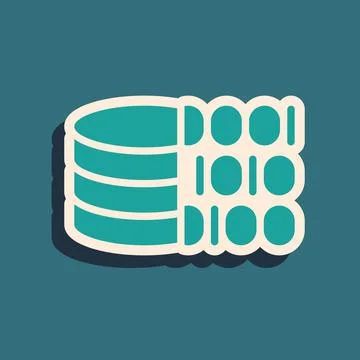 Green Binary code icon isolated on green background. Long shadow style. Vector Stock Illustration