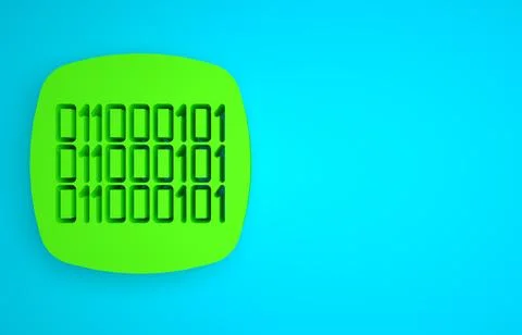 Green Binary code icon isolated on blue background. Minimalism concept. 3D Illustrazione stock