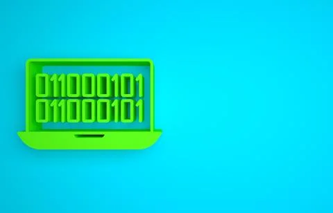 Green Binary code icon isolated on blue background. Minimalism concept. 3D Illustrazione stock
